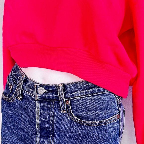 Tommy Hilfiger Jeans Wmn's sz XS Neon Hot Pink Crop Sweater Y2K - Picture 9 of 11